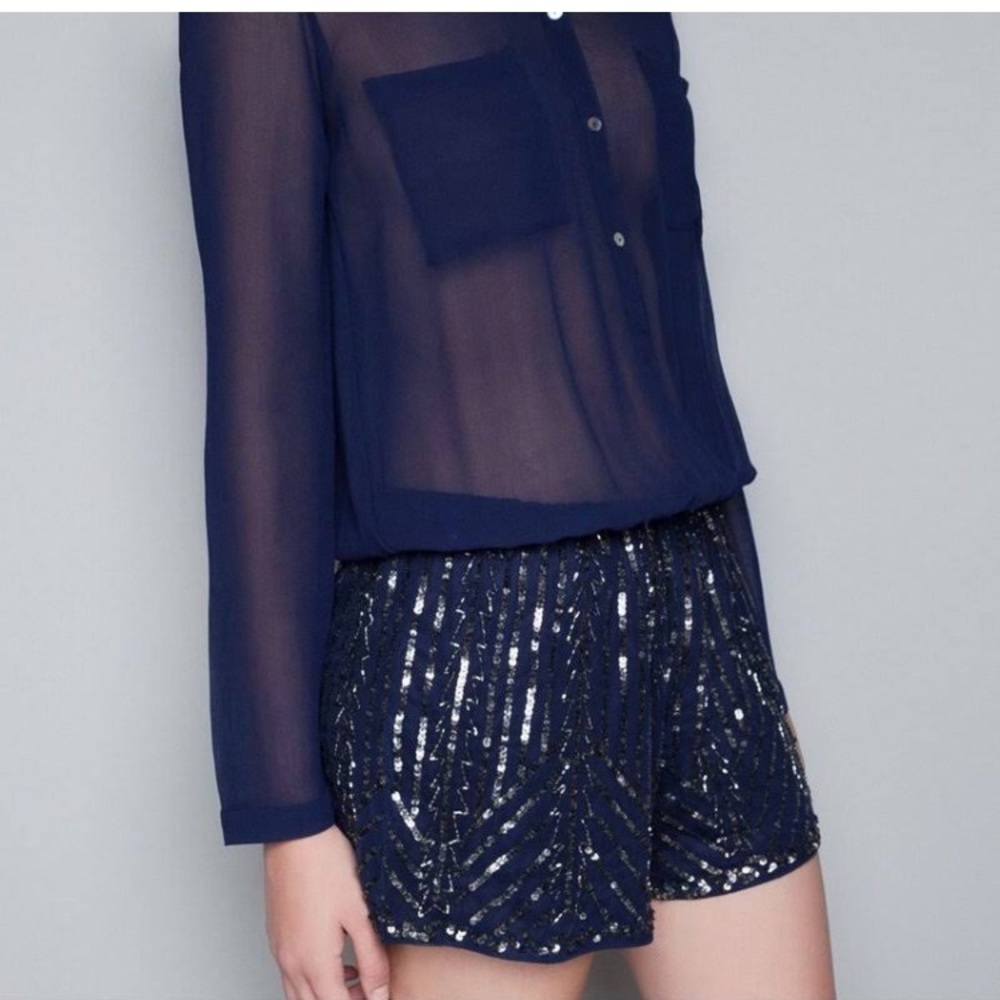 Zara trafaluc beaded navy jumpsuit